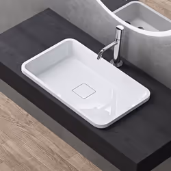 Sogood Vasque à Encastrer Lavabo Blanc 53 x 33 x 105cm Lave Mains Rectangulaire avec Cache Bonde Colossum104