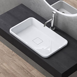 Sogood Vasque à Encastrer Lavabo Blanc 53 x 33 x 105cm Lave Mains Rectangulaire avec Cache Bonde Colossum104