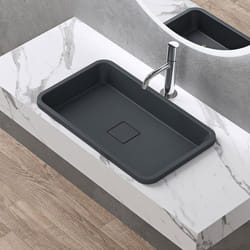 Sogood Vasque à Encastrer Lavabo Gris Noir Anthracite mat 53 x 33 x 105cm Lave Mains Rectangulaire avec Cache Bonde Colossum104