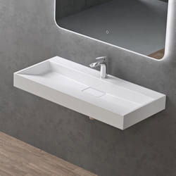 Sogood Lavabo Suspendu avec Bonde Vasque à Poser Blanc Mat 90x46x11cm Lave Mains Rectangulaire avec Perçage Colossum19