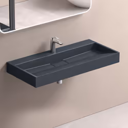 Sogood Lavabo Suspendu avec Bonde Vasque à Poser Gris Noir Mat 90x46x11cm Lave Mains Rectangulaire avec Perçage Colossum19