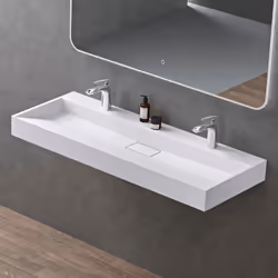 Sogood Lavabo Suspendu avec Bonde Vasque à Poser Blanc Mat 120x46x11cm Lave Mains avec 2 Percages Rectangulaire Colossum19