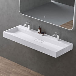 Sogood Lavabo Suspendu avec Bonde Vasque à Poser Blanc Mat 120x46x11cm Lave Mains avec 2 Percages Rectangulaire Colossum19