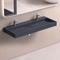 Sogood Lavabo Suspendu avec Bonde Vasque à Poser Gris Noir Mat 120x46x11cm Lave Mains avec 2 Percages Rectangulaire Colossum1 ...