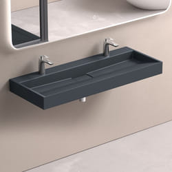 Sogood Lavabo Suspendu avec Bonde Vasque à Poser Gris Noir Mat 120x46x11cm Lave Mains avec 2 Percages Rectangulaire Colossum19