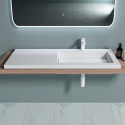 Sogood Lavabo à Encastrer Blanc Vasque en Fonte Minérale Lave Mains Rectangulaire pour Salle de Bain 120x46x14cm Colossum820