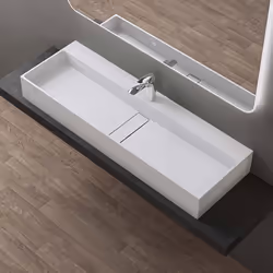 Sogood Vasque à Poser Blanc Mat Lavabo de Salle de Bains Suspendu 120cm Lave Mains Rectangulaire avec Cache Bonde Colossum602 ...