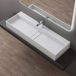 Sogood Vasque à Poser Blanc Mat Lavabo de Salle de Bains Suspendu 120cm Lave Mains Rectangulaire avec Cache Bonde Colossum6028