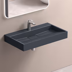 Sogood Lavabo Suspendu avec Bonde Vasque à Poser Gris Noir Mat 80x46x11cm Lave Mains Rectangulaire avec Perçage Colossum19