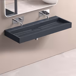 Sogood Lavabo Suspendu avec Bonde Vasque à Poser Gris Noir Mat 120x46x11cm Lave Mains Rectangulaire sans Perçage Colossum19