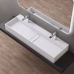 Sogood® Vasque à Poser Blanc Mat Lavabo de Salle de Bains Suspendu Perçages pour 2 Robinets 120x40x14cm Lave Main Colossum602 ...
