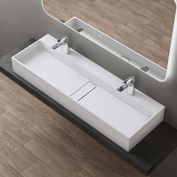 Sogood® Vasque à Poser Blanc Mat Lavabo de Salle de Bains Suspendu Perçages pour 2 Robinets 120x40x14cm Lave Main Colossum6028
