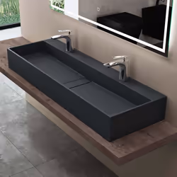 Sogood Vasque à Poser Gris Noir Mat Lavabo Salle de Bains Suspendu 120x40x14cm Lave Mains avec Percages pour 2 Robinets
