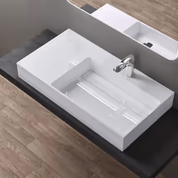 Sogood Lavabo Suspendu Blanc 90cm Vasque à Poser avec Bonde Lave Mains Rectangulaire 90x48x13cm Colossum12-R