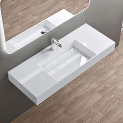 Sogood Lavabo Suspendu Blanc 120cm Vasque à Poser avec Bonde Lave Mains Rectangulaire 120x48x13cm Colossum12