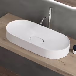 Sogood Vasque à Poser Ovale Blanc Mat Lavabo de Salle de Bains Évier 71x355x10cm Lave Mains avec Cache Bonde Colossum826