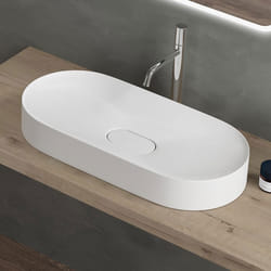 Sogood Vasque à Poser Ovale Blanc Mat Lavabo de Salle de Bains Évier 71x355x10cm Lave Mains avec Cache Bonde Colossum826