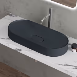 Sogood Vasque à poser ovale gris noir lavabo de salle de bains évier 71x355x10cm lave mains avec cache bonde Colossum826