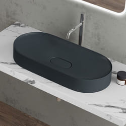 Sogood Vasque à poser ovale gris noir lavabo de salle de bains évier 71x355x10cm lave mains avec cache bonde Colossum826