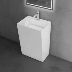 Sogood Lavabo sur Pied Blanc Vasque Colonne en Fonte Minérale Lave Mains Rectangulaire pour Salle de Bain 60x45x90cm Colossum40