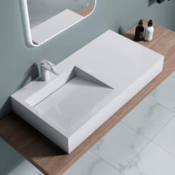 Lavabo vasque à poser à monter au mur évier Colossum11-1000 en fonte minérale blanc rectangulaire 100x51x13cm