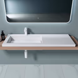 Sogood Lavabo à Encastrer Blanc Vasque en Fonte Minérale Lave Mains Rectangulaire pour Salle de Bain 120x46x14cm Colossum820