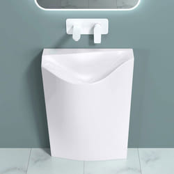Sogood Lavabo sur Pied Blanc Vasque Colonne en Fonte Minérale Lave Mains Triangulaire pour Salle de Bain 66x34x85cm Colossum37