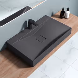 Sogood Vasque à Poser 80cm avec Bonde Lavabo Suspendu Gris Noir Mat Colossum810 Fonte Minérale Solid Surface 80x48x12cm