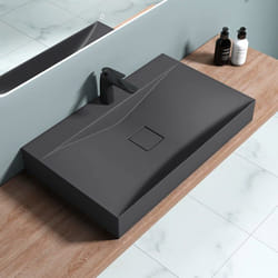 Sogood Vasque à Poser 80cm avec Bonde Lavabo Suspendu Gris Noir Mat Colossum810 Fonte Minérale Solid Surface 80x48x12cm
