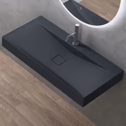 Sogood Vasque à Poser 100cm avec Bonde Lavabo Suspendu Gris Noir Mat Colossum810 Fonte Minérale Solid Surface 100x48x12cm