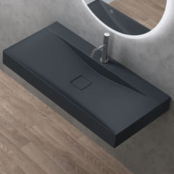 Sogood Vasque à Poser 100cm avec Bonde Lavabo Suspendu Gris Noir Mat Colossum810 Fonte Minérale Solid Surface 100x48x12cm