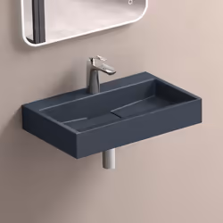Sogood Lavabo Suspendu avec Bonde Vasque à Poser Gris Noir Mat 50x38x11cm Lave Mains Rectangulaire avec Perçage Colossum19