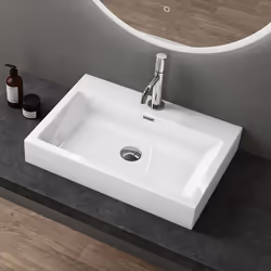 Sogood Vasque à Poser 60cm Lavabo Suspendu Blanc Colossum06 Fonte Minérale Solid Surface 60x42x10cm