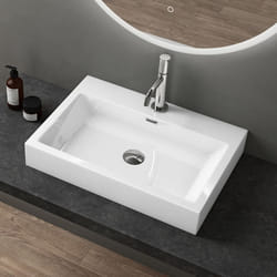 Sogood Vasque à Poser 60cm Lavabo Suspendu Blanc Colossum06 Fonte Minérale Solid Surface 60x42x10cm