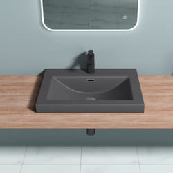 Sogood - doporro Lavabo Vasque Gris Noir Mat 60cm à Encastrer Colossum01 Fonte Minérale Solid Surface 60x48x13cm