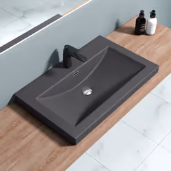 Sogood Lavabo vasque gris noir mat 765cm à encastrer Colossum01 fonte minérale solid surface 765x48x13cm