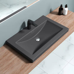Sogood Lavabo vasque gris noir mat 765cm à encastrer Colossum01 fonte minérale solid surface 765x48x13cm