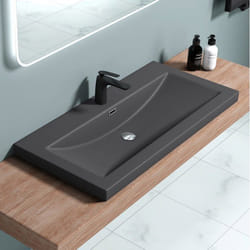 Sogood Lavabo vasque gris noir mat 100cm à encastrer Colossum01 fonte minérale solid surface 100x48x13cm