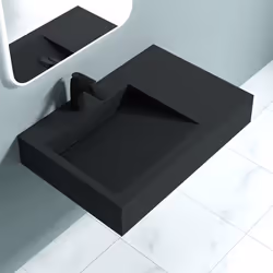 Sogood Lavabo Vasque à Poser- à Monter au Mur Évier Colossum11-750 en Fonte Minérale Gris Noir Mat Rectangulaire 75x50x13cm