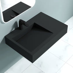 Sogood Lavabo Vasque à Poser- à Monter au Mur Évier Colossum11-750 en Fonte Minérale Gris Noir Mat Rectangulaire 75x50x13cm