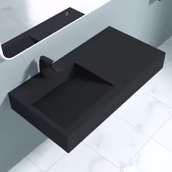 Sogood Lavabo Vasque à Poser- à Monter au Mur Évier Colossum11-1000 en Fonte Minérale Gris Noir Mat Rectangulaire 100x50x13cm