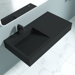 Sogood Lavabo Vasque à Poser- à Monter au Mur Évier Colossum11-1000 en Fonte Minérale Gris Noir Mat Rectangulaire 100x50x13cm