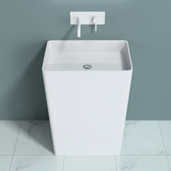 Sogood Lavabo sur Pied Blanc Vasque Colonne en Fonte Minérale Lave Mains Rectangulaire pour Salle de Bain 60x42x80cm Colossum36
