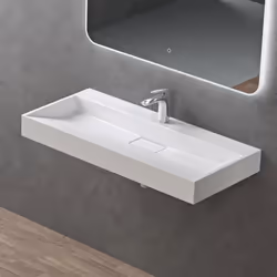 Sogood Lavabo Suspendu avec Bonde Vasque à Poser Blanc Mat 100x46x11cm Lave Mains Rectangulaire avec Perçage Colossum19
