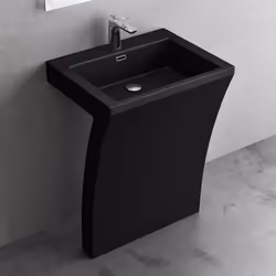 Sogood Lavabo sur Pied Noir Mat Vasque Colonne en Fonte Minérale Lave Mains Rectangulaire pour Salle de Bain 60x48x82cm Colos ...