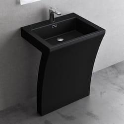 Sogood Lavabo sur Pied Noir Mat Vasque Colonne en Fonte Minérale Lave Mains Rectangulaire pour Salle de Bain 60x48x82cm Colossum07