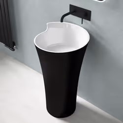 Sogood Lavabo sur Pied Noir Mat + Blanc Vasque Colonne en Fonte Minérale Lave Mains Ovale pour Salle de Bain 51x51x88cm Colos ...