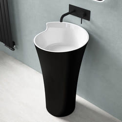 Sogood Lavabo sur Pied Noir Mat + Blanc Vasque Colonne en Fonte Minérale Lave Mains Ovale pour Salle de Bain 51x51x88cm Colossum130