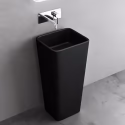 Sogood Lavabo sur Pied Noir Mat Vasque Colonne en Fonte Minérale Lave Mains Rectangulaire pour Salle de Bain 40x35x81cm Colos ...