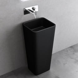 Sogood Lavabo sur Pied Noir Mat Vasque Colonne en Fonte Minérale Lave Mains Rectangulaire pour Salle de Bain 40x35x81cm Colossum31